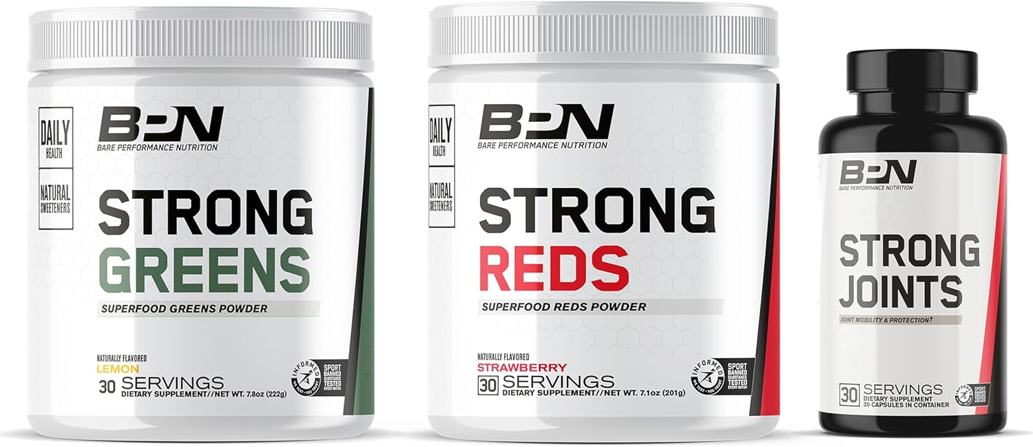 Bare Performance Nutrition Health Bundle: Strong Reds, Greens Lemon, Joints Support