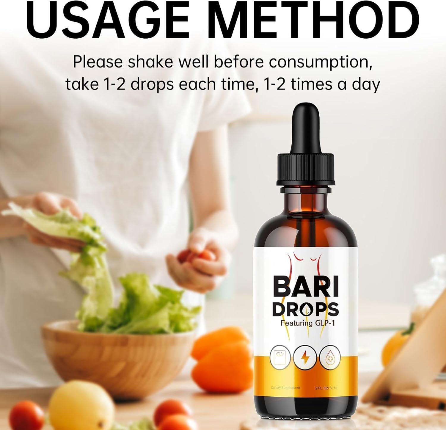 Bari Drop Liquid Supplement 2 Pack - GLP-1 Bari Drops for  Slimming Formula  - 2 Fl Oz Bottle