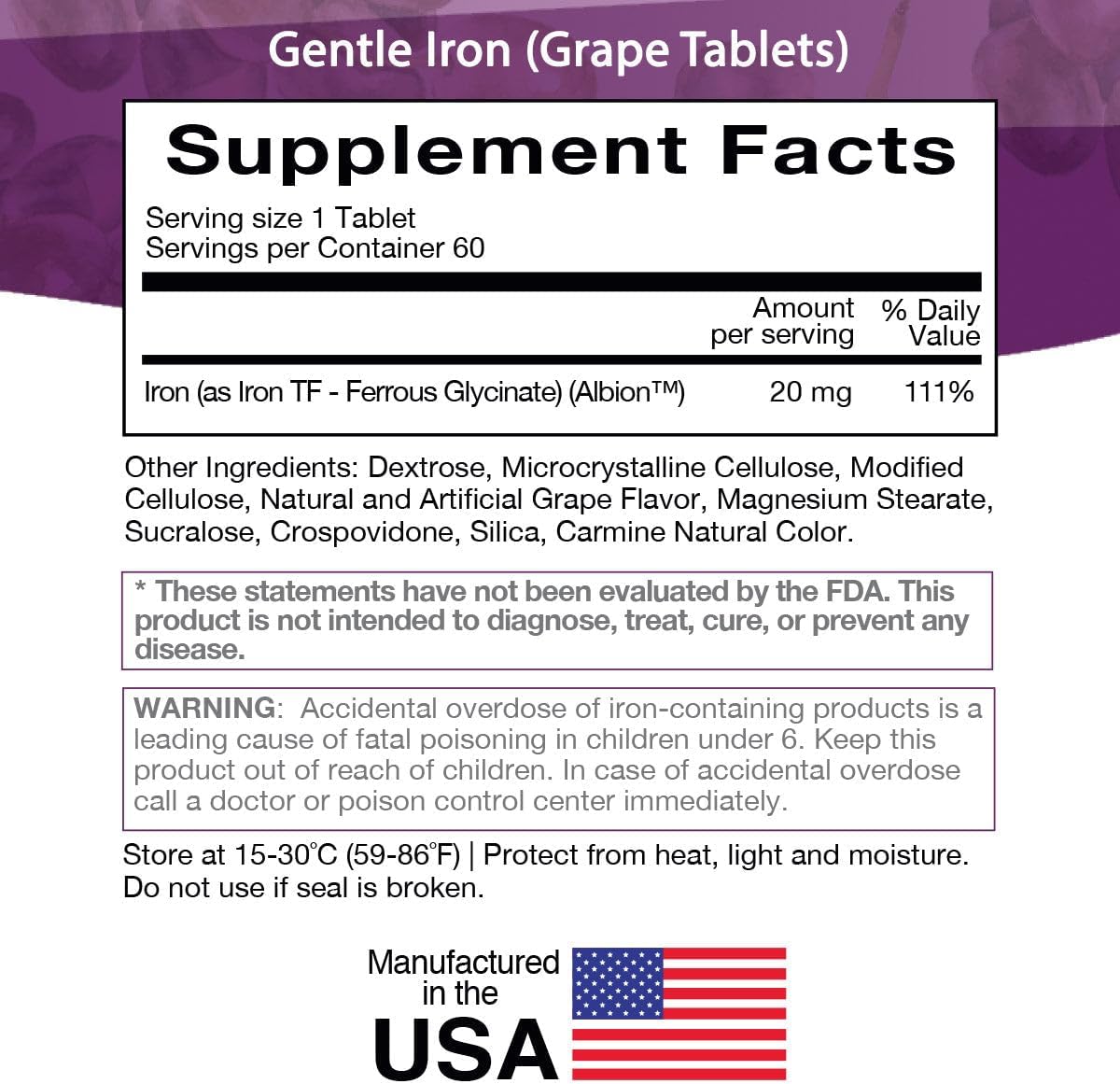 Bariatric Eating Gentle Iron Grape Melt Tablets - 30mg (60 Count) for Easy Iron Absorption