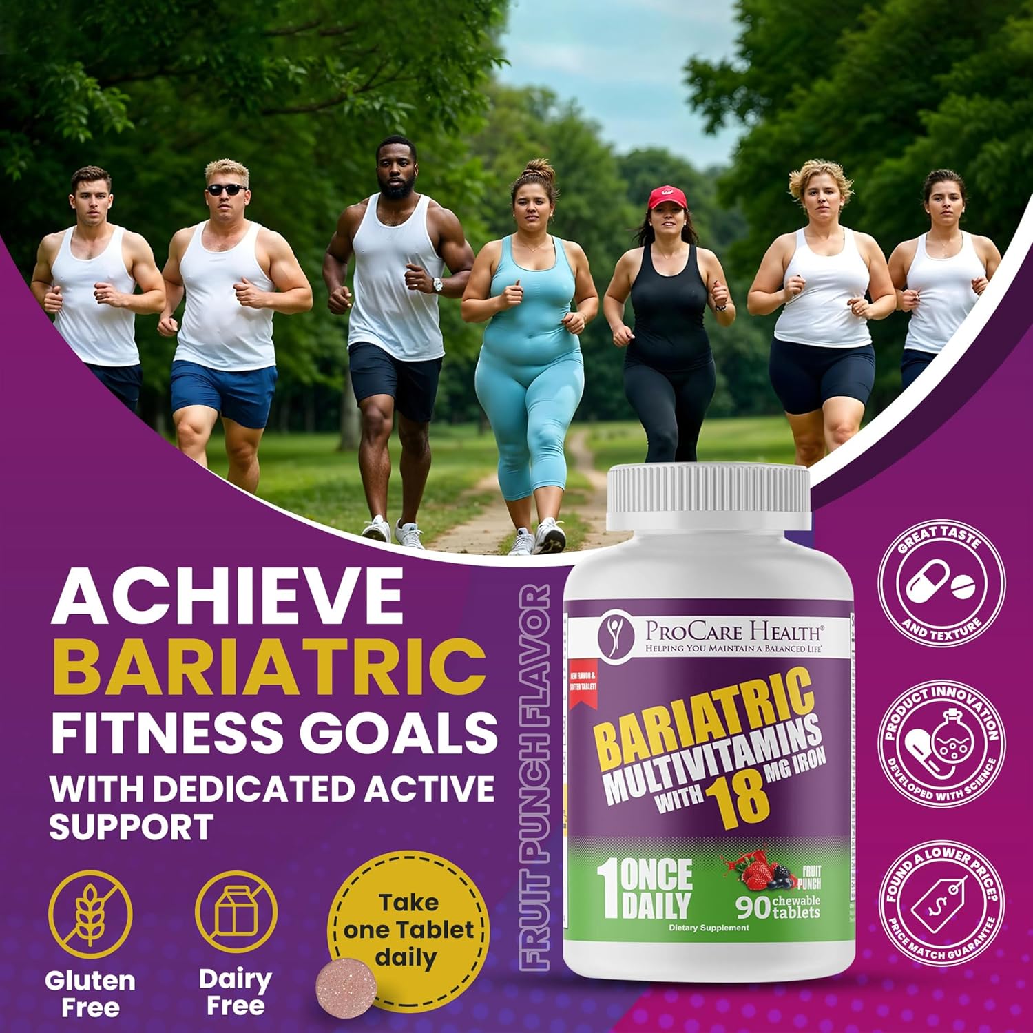 Bariatric Multivitamin Chewable with Iron - Fruit Punch Flavor (90 Tablets) for Gastric Bypass & Sleeve Gastrectomy Patients, 3 Month Supply