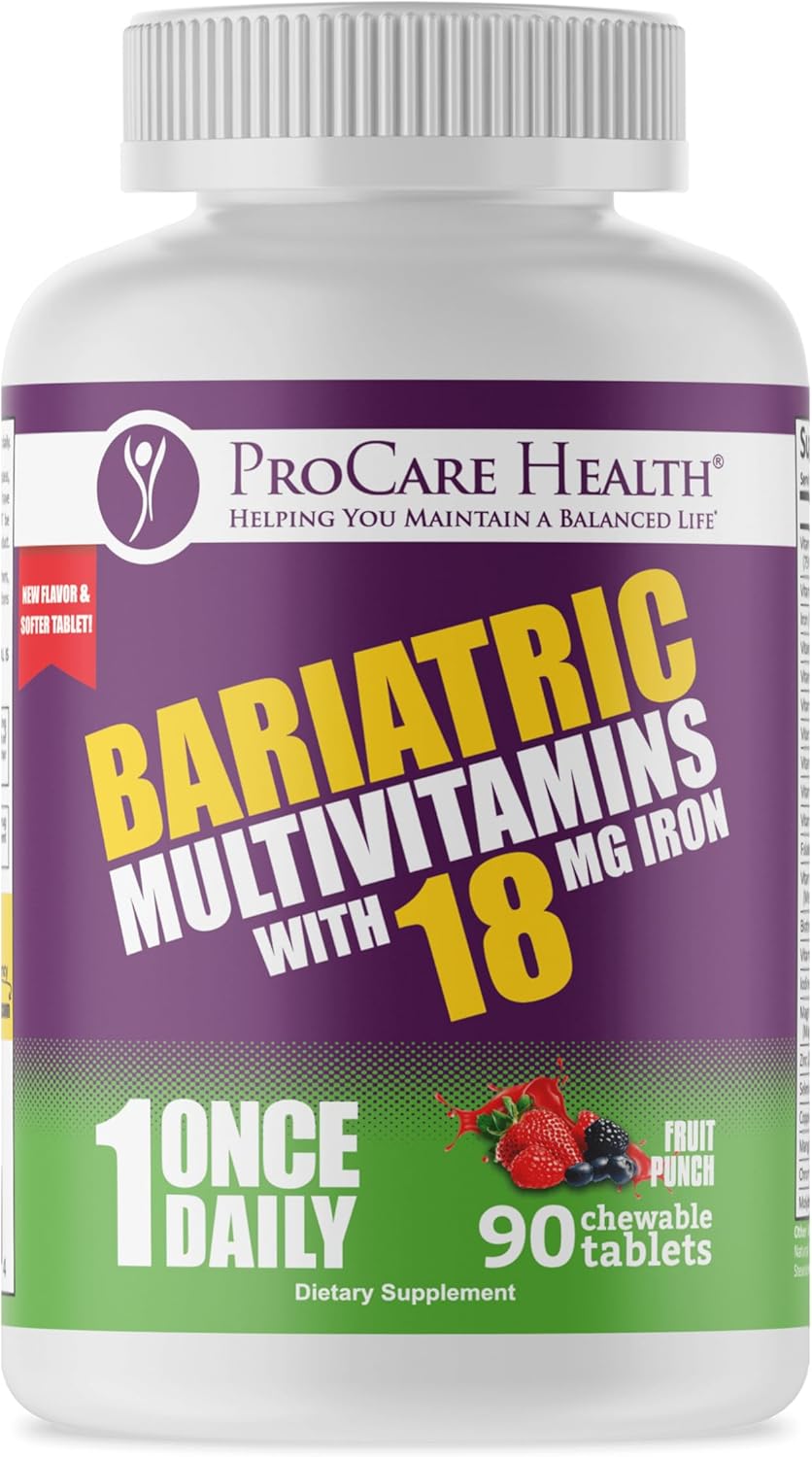 Bariatric Multivitamin Chewable with Iron - Fruit Punch Flavor (90 Tablets) for Gastric Bypass & Sleeve Gastrectomy Patients, 3 Month Supply
