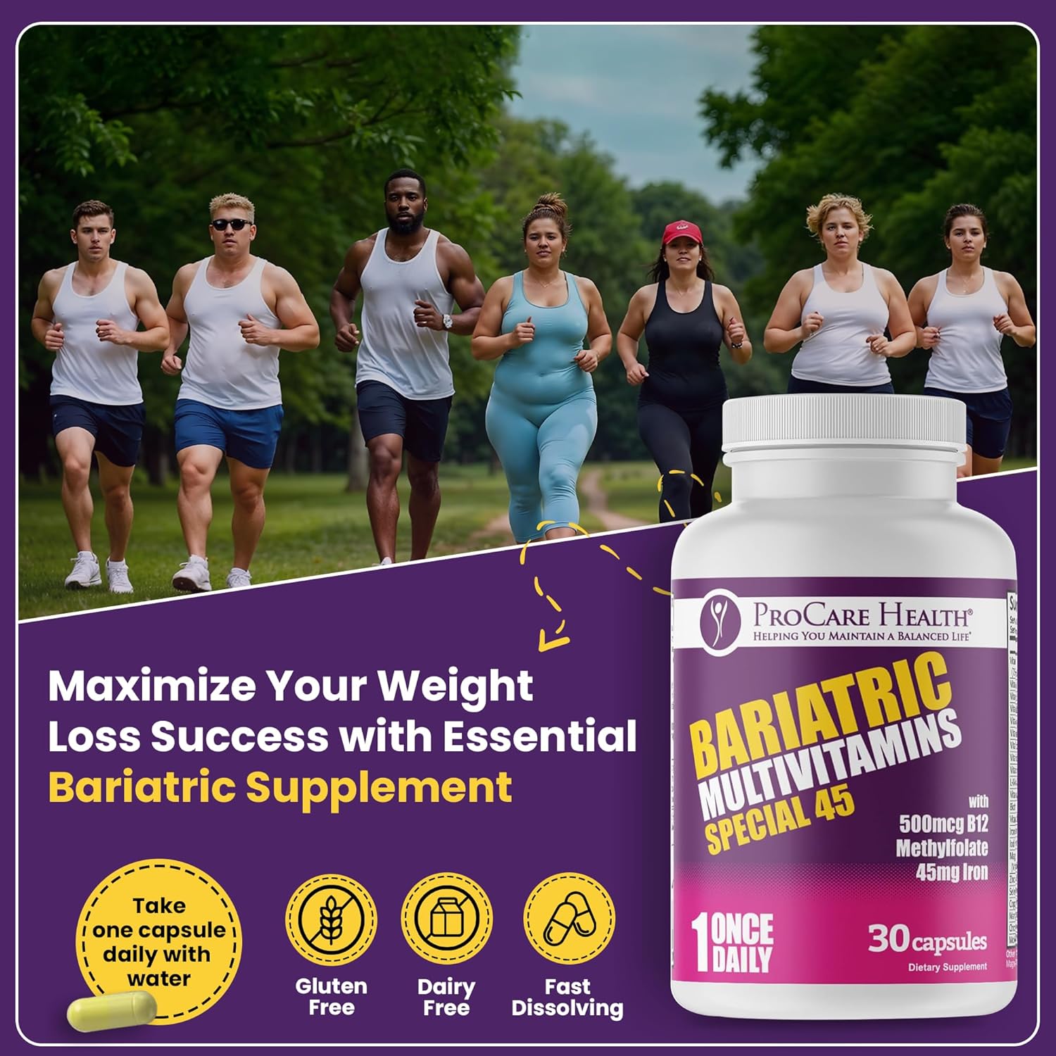 Bariatric Multivitamin with Iron & B12 for Post-Op Recovery - 30 Capsules for Gastric Bypass & Sleeve Patients, Sustains Energy - 1 Month Supply