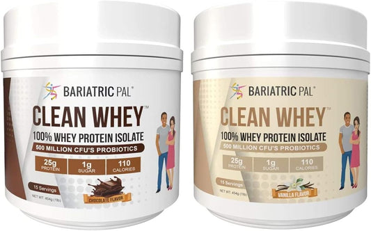 BariatricPal Clean Whey Protein Variety Pack with Probiotics - Chocolate & Vanilla Flavors (25g)