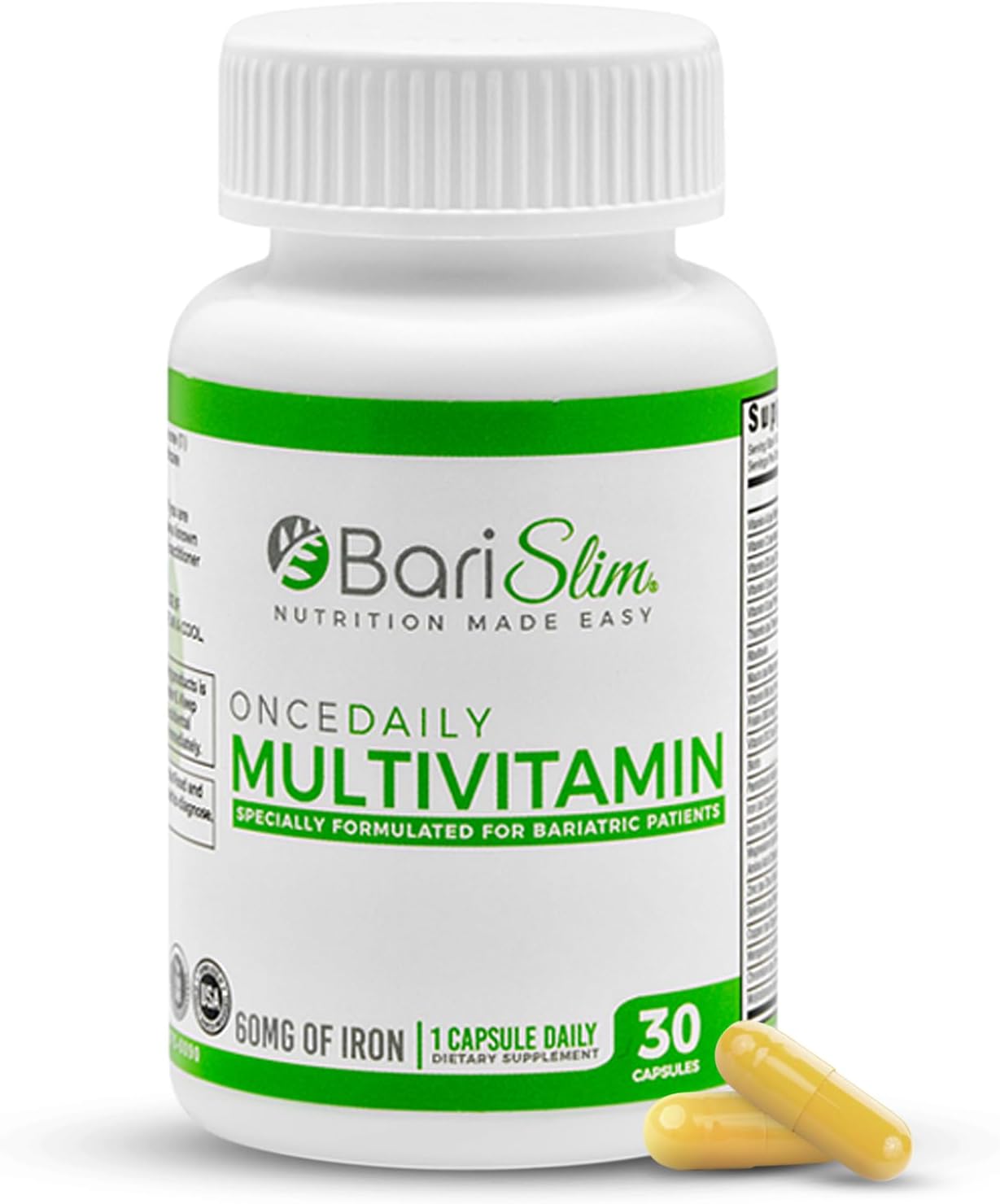 BariSlim Once Daily Bariatric Multivitamin Capsule with Iron - Post Bariatric Surgery Supplement - 30 Day Supply