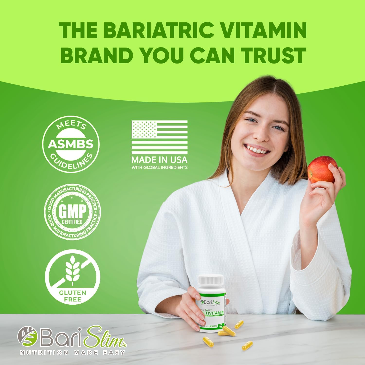 BariSlim Once Daily Bariatric Multivitamin Capsule with Iron - Post Bariatric Surgery Supplement - 30 Day Supply