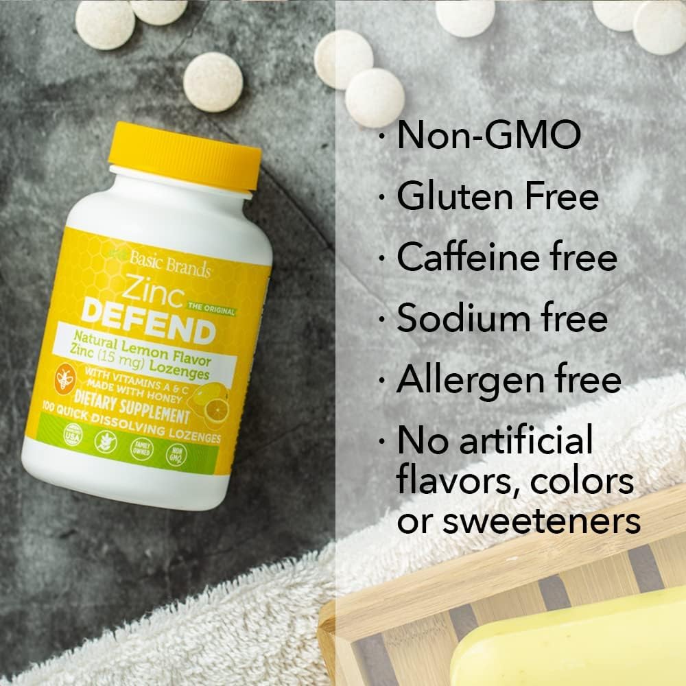 Basic Organics Zinc Lozenges - 100 Count Lemon Flavored - Basic Brands
