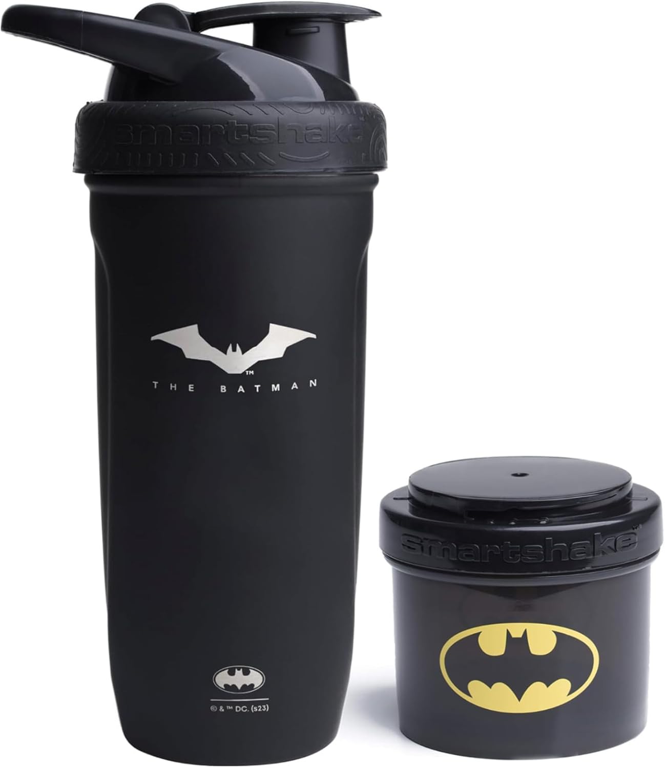 Batman Protein Shaker Bundle - 900ml Leakproof Stainless Steel Smartshake with 200ml Powder Storage