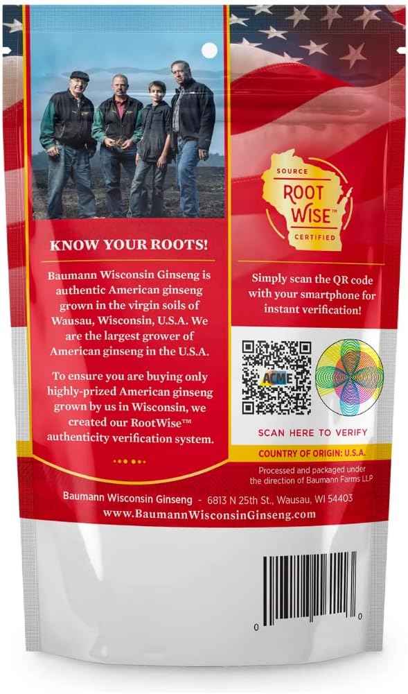 Baumann Wisconsin Ginseng - Large Slices 4 oz - 100% Natural Panax Ginseng Herb, Pure Dried American Ginseng for Immune Support, Enhanced Focus and Energy