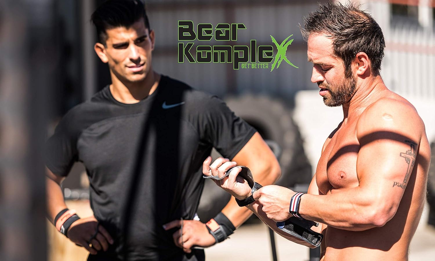Bear KompleX Leather Hand Grips with Wrist Wraps for Crossfit, Weightlifting, WOD - 2 Hole Palm Grips for Hand Protection - 1 Pair