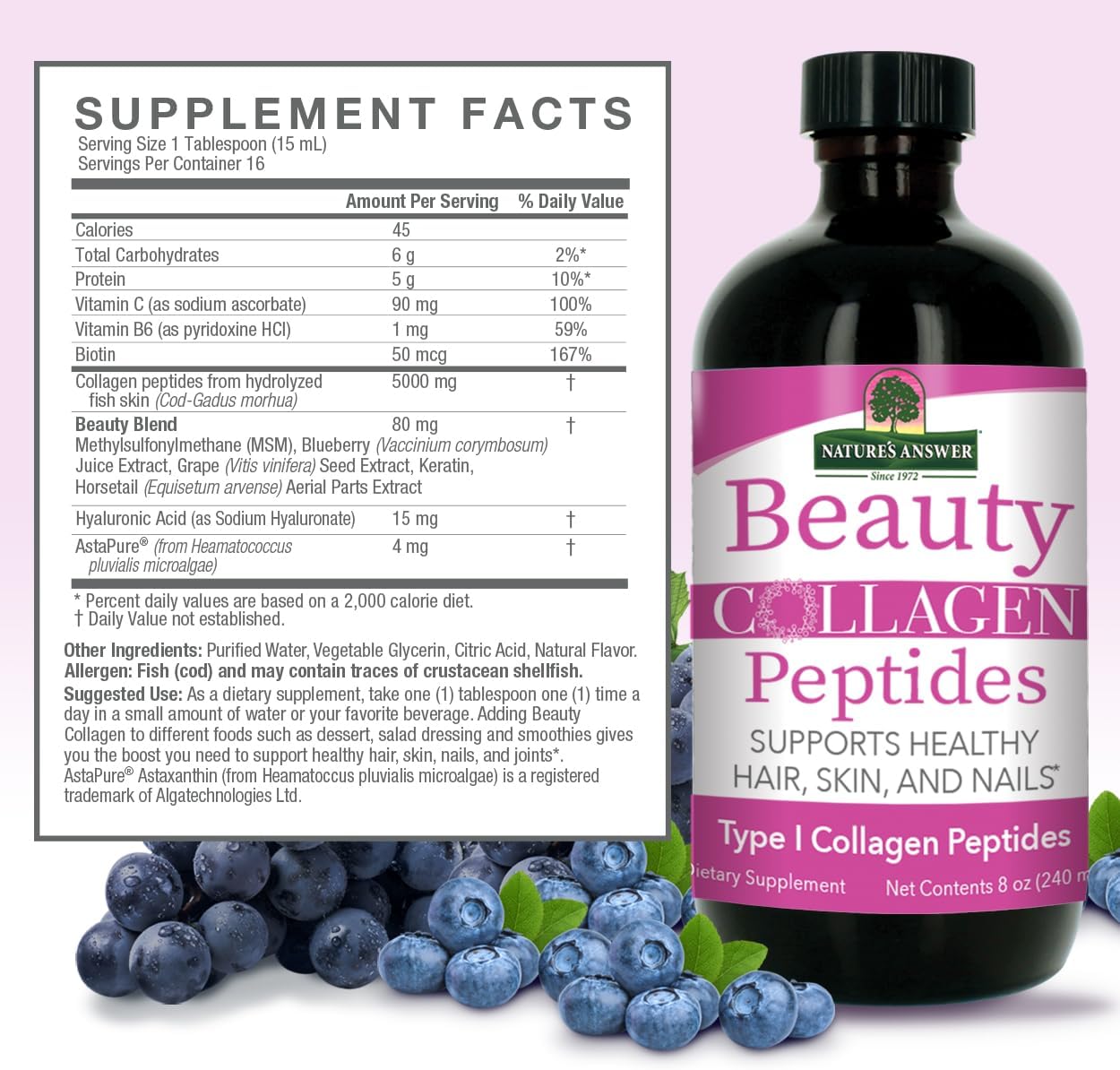 Beauty Collagen Peptides for Hair, Skin & Nails Support - 8oz Bottle, Gluten-Free, Alcohol-Free, Non-GMO, Cruelty-Free