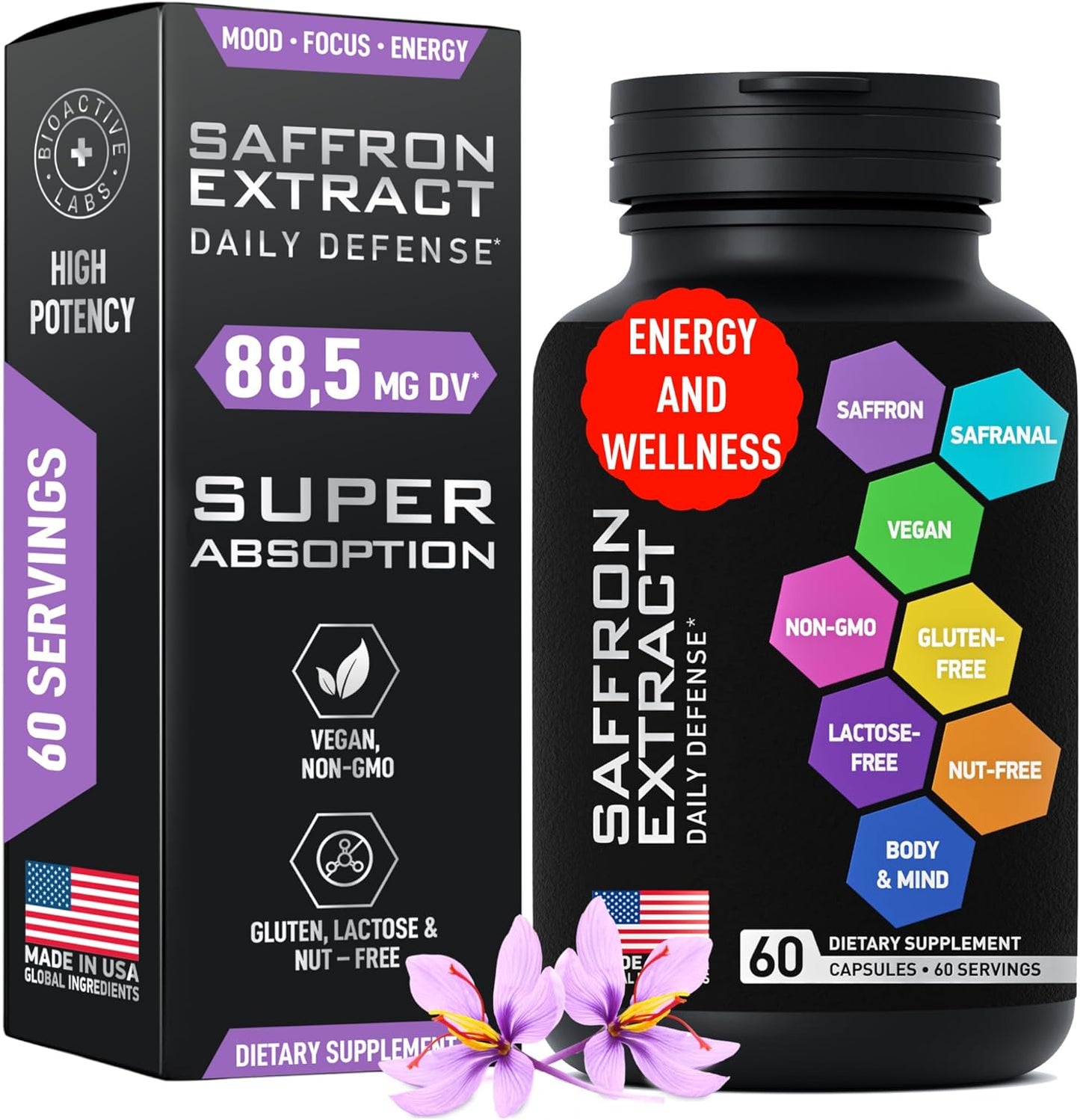 Beauty & Energy Support Bundle: Liquid Collagen, Ashwagandha & Saffron Extract Capsules by BIOACTIVE LABS