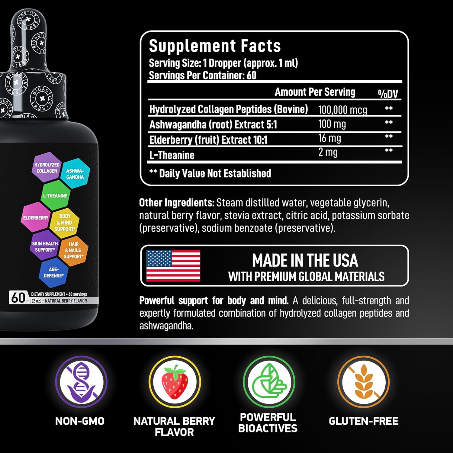 Beauty & Energy Support Bundle: Liquid Collagen, Ashwagandha & Saffron Extract Capsules by BIOACTIVE LABS