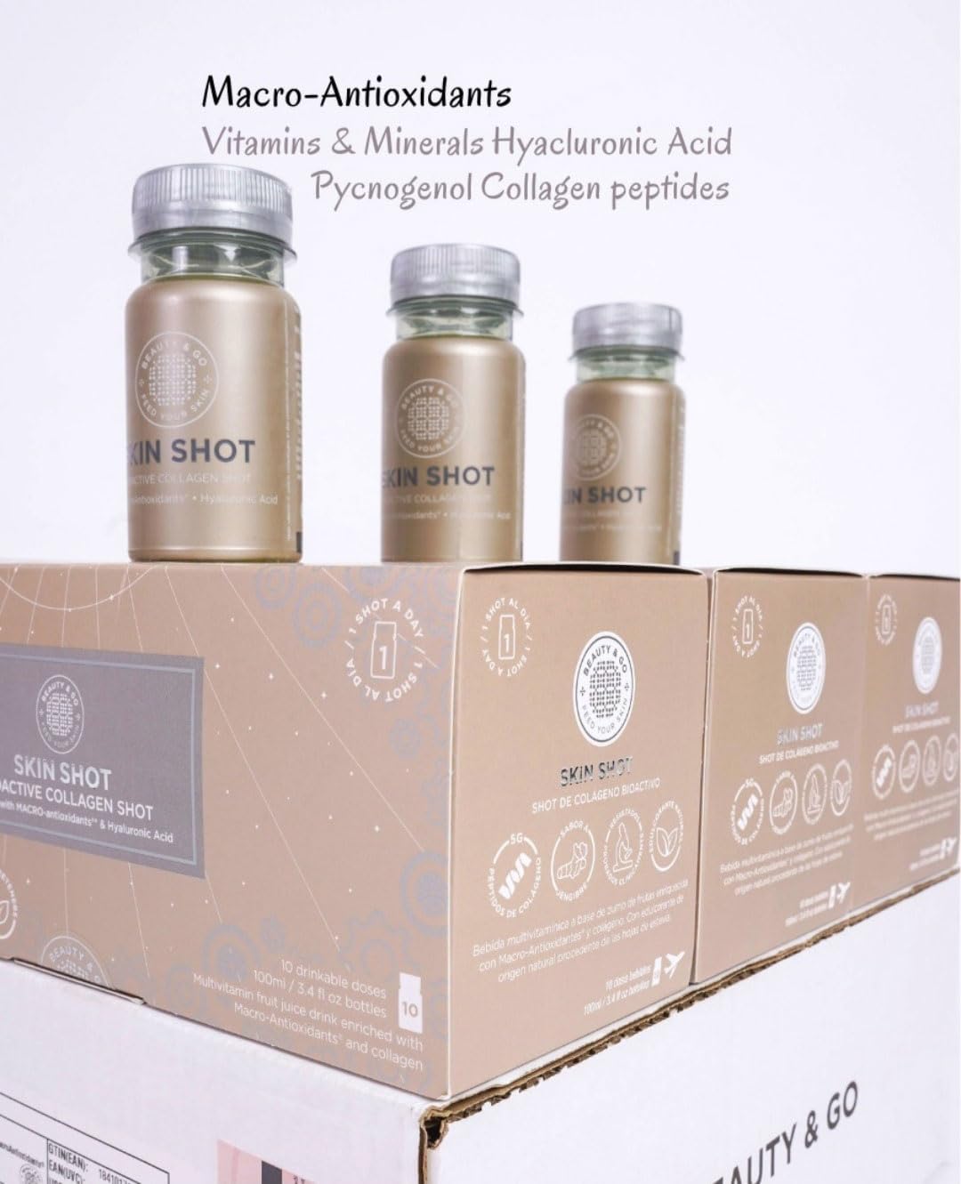 Beauty&Go Skin Shot 30-Day Treatment - Liquid Collagen Supplement - Anti-Ageing Beauty Drink - Collagen 5000mg, Hyaluronic Acid, Biotin - 30 Bottles x 100ml - Vitamins & Antioxidants