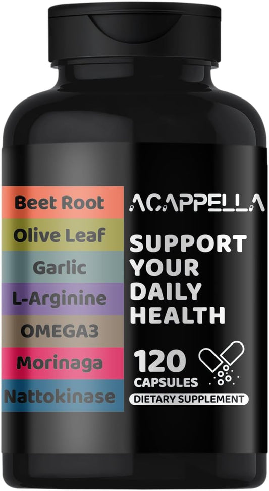 Beetroot, Olive Leaf, Garlic, L-Arginine, Omega-3, Morinaga, Nattokinase Supplement Capsules with Vitamin Complexes