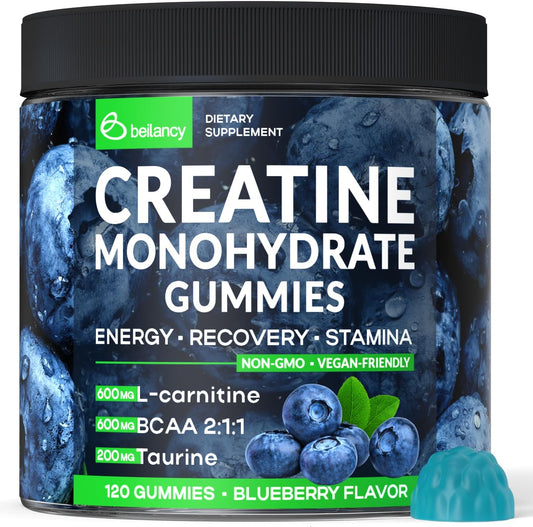Beilancy Creatine Monohydrate Gummies - Muscle & Strength Formula for Pre-Workout Support, 120 Count