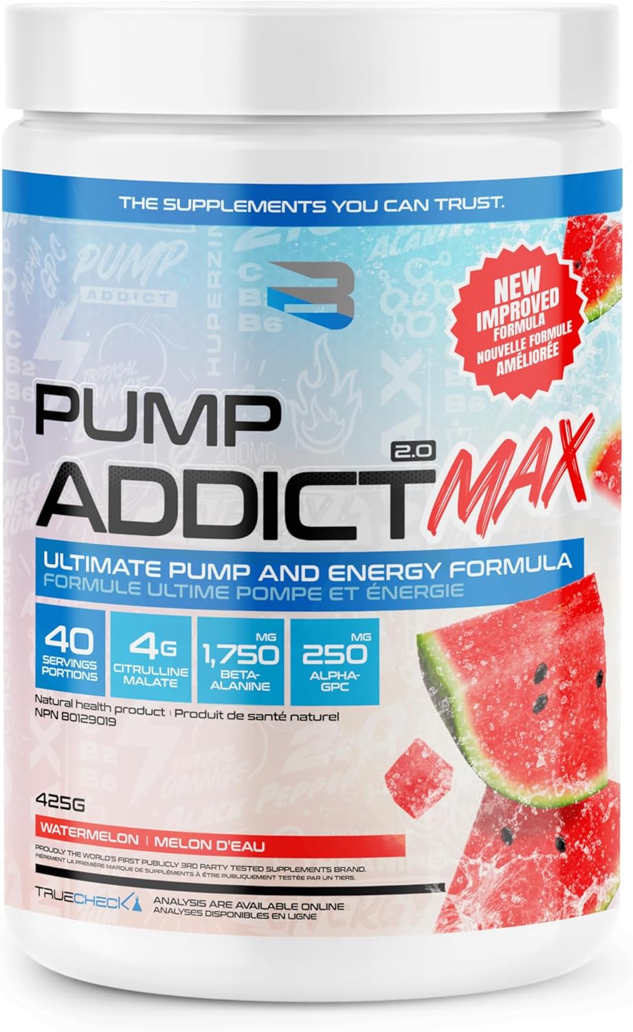 Believe Supplements Pump Addict Max Pre-Workout Powder - Watermelon Flavor for Improved Energy, Focus, and Endurance (40 Servings)