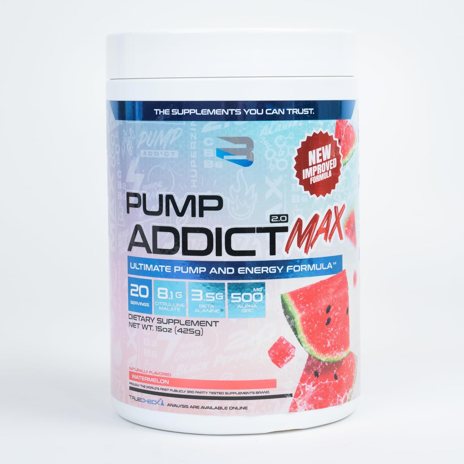Believe Supplements Pump Addict Max Pre-Workout Powder - Watermelon Flavor for Improved Energy, Focus, and Endurance (40 Servings)