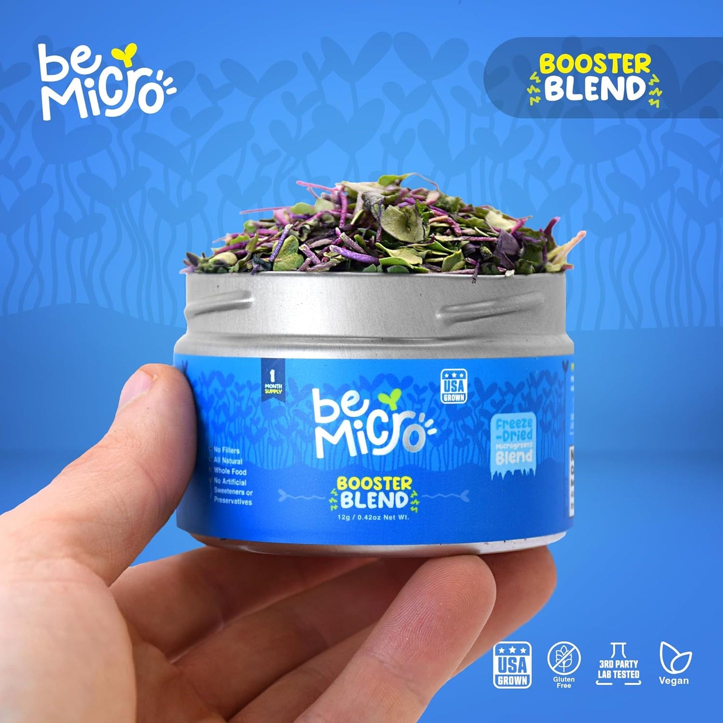 BeMicro Whole Food Microgreens - US Grown Broccoli, Cabbage, and Radish Microgreens for Nrf2 Activation and Cellular Health - 12g Pack