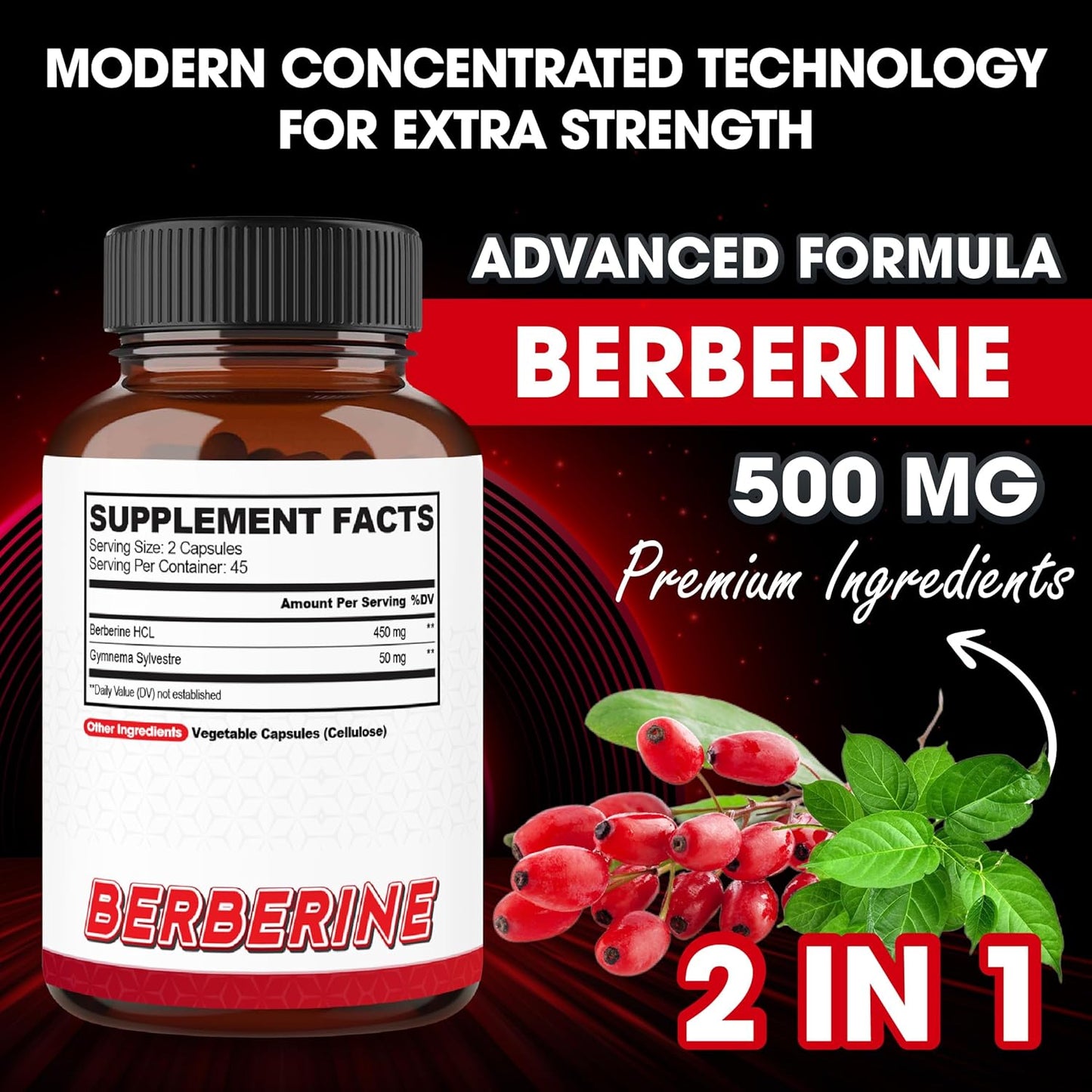 Berberine 500mg Supplements with Gymnema Sylvestre - Immune, Circulation, Digestive & Energy Support - 90 Capsules
