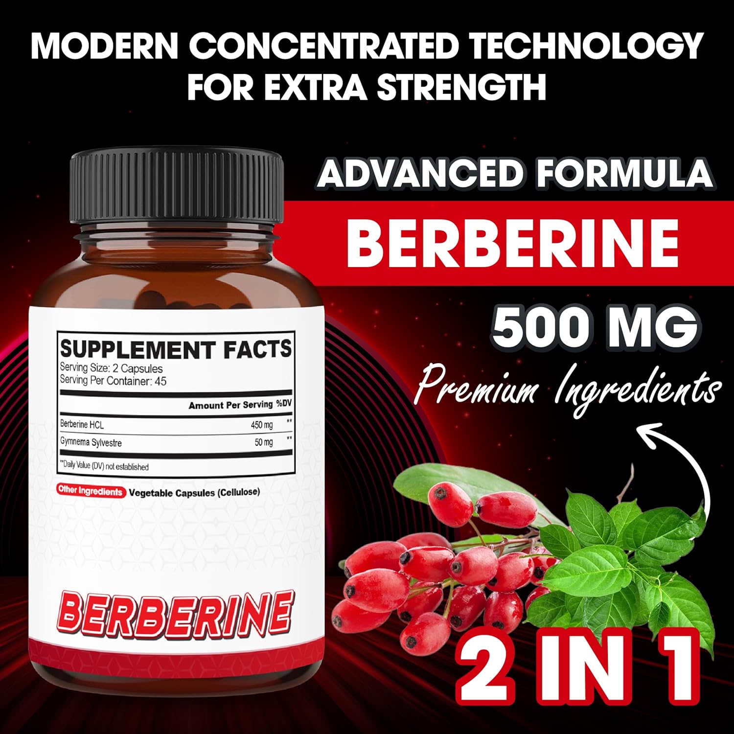 Berberine 500mg Supplements with Gymnema Sylvestre - Immune, Circulation, Digestive & Energy Support - 90 Capsules