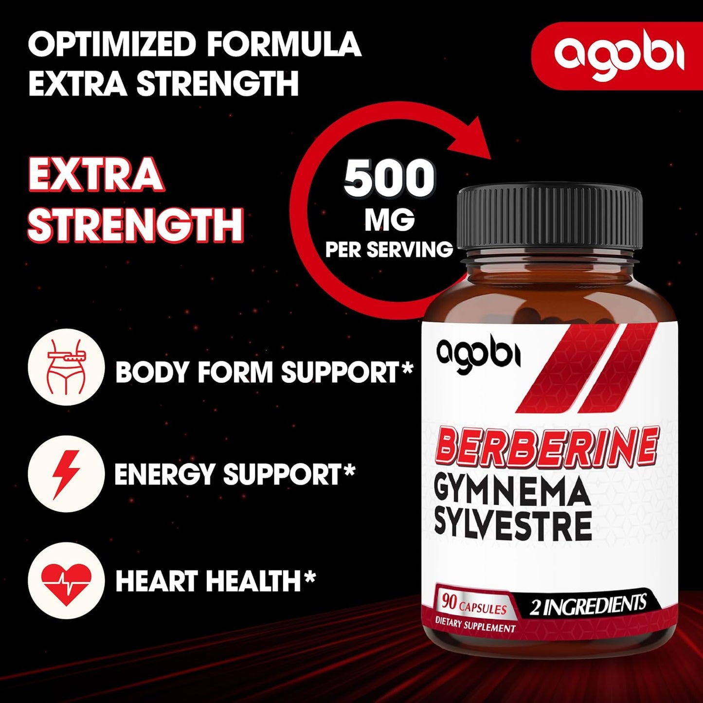 Berberine 500mg Supplements with Gymnema Sylvestre - Immune, Circulation, Digestive & Energy Support - 90 Capsules