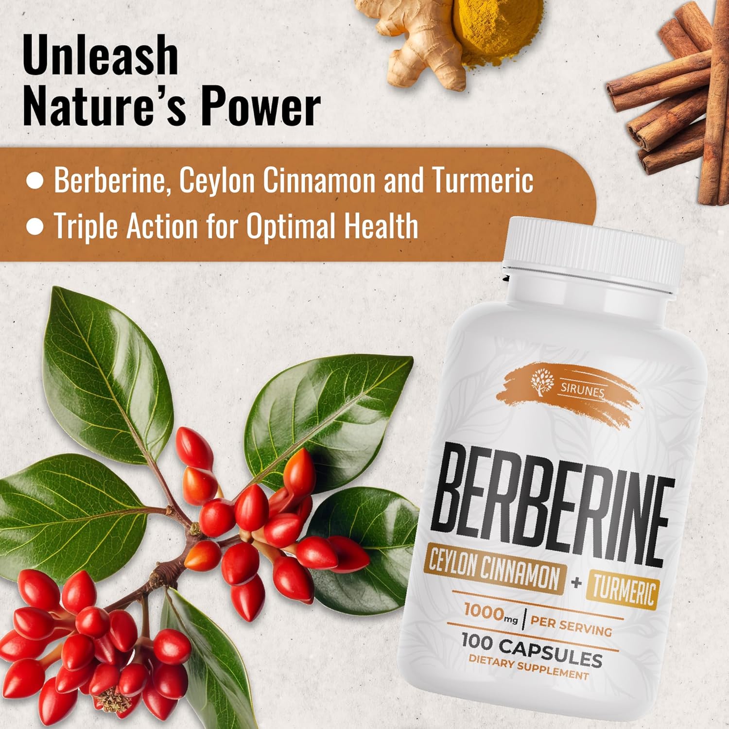 Berberine HCL Dietary Supplement for Immune Support, Heart Health, Cholesterol - 500mg Capsules for Men and Women - Non-GMO - 120 Count