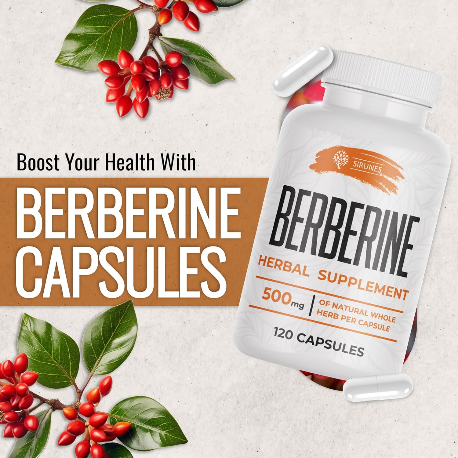 Berberine HCL Dietary Supplement for Immune Support, Heart Health, Cholesterol - 500mg Capsules for Men and Women - Non-GMO - 120 Count