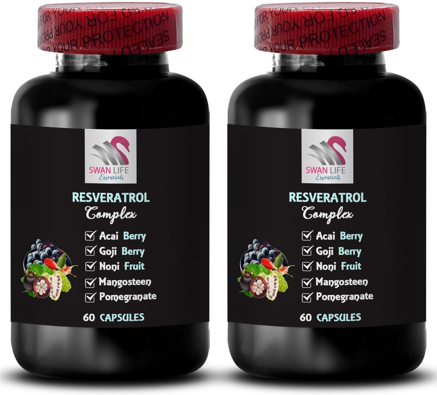 Berry Benefits Resveratrol Complex - Natural Fusion for Active Lifestyle - Hydration Goji Berry Power - Acai Boost - Refreshing Flavor - Nutrient-Rich Antioxidants - 2 Bottles 120 Capsules