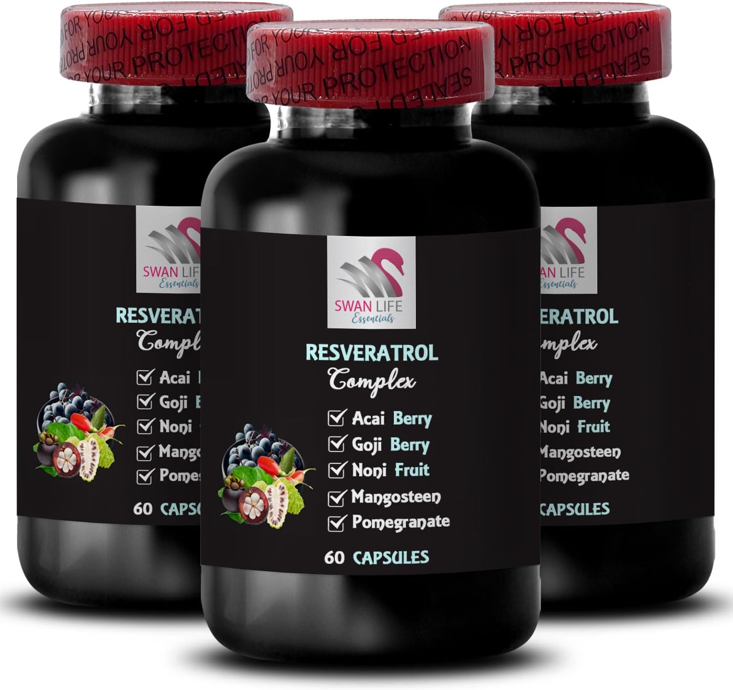 Berry Benefits Resveratrol Complex: Elderberry, Blueberry, Noni, Goji, Acai - Antioxidant Support - 3 Bottles, 180 Capsules