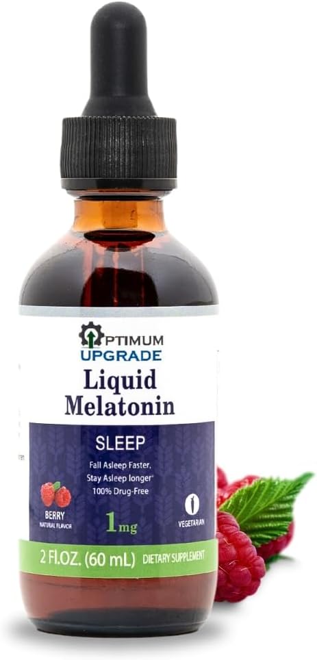Berry Flavored Melatonin Liquid Sleep Aid | 1mg | Drug-Free & Vegetarian | 2 fl oz (60 mL) | Promotes Faster Sleep & Longer Rest