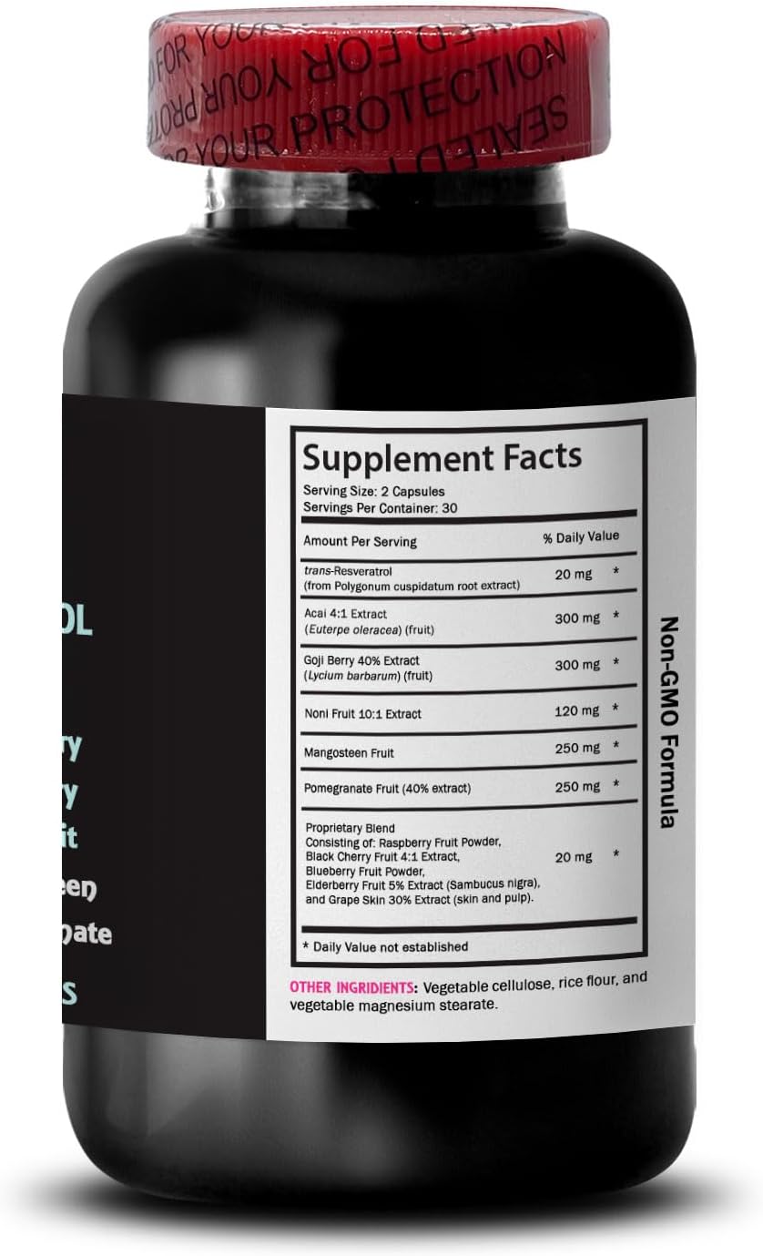 Berry-Powered Resveratrol Complex for Daily Energy and Antioxidant Support - 2 Bottles 120 Capsules