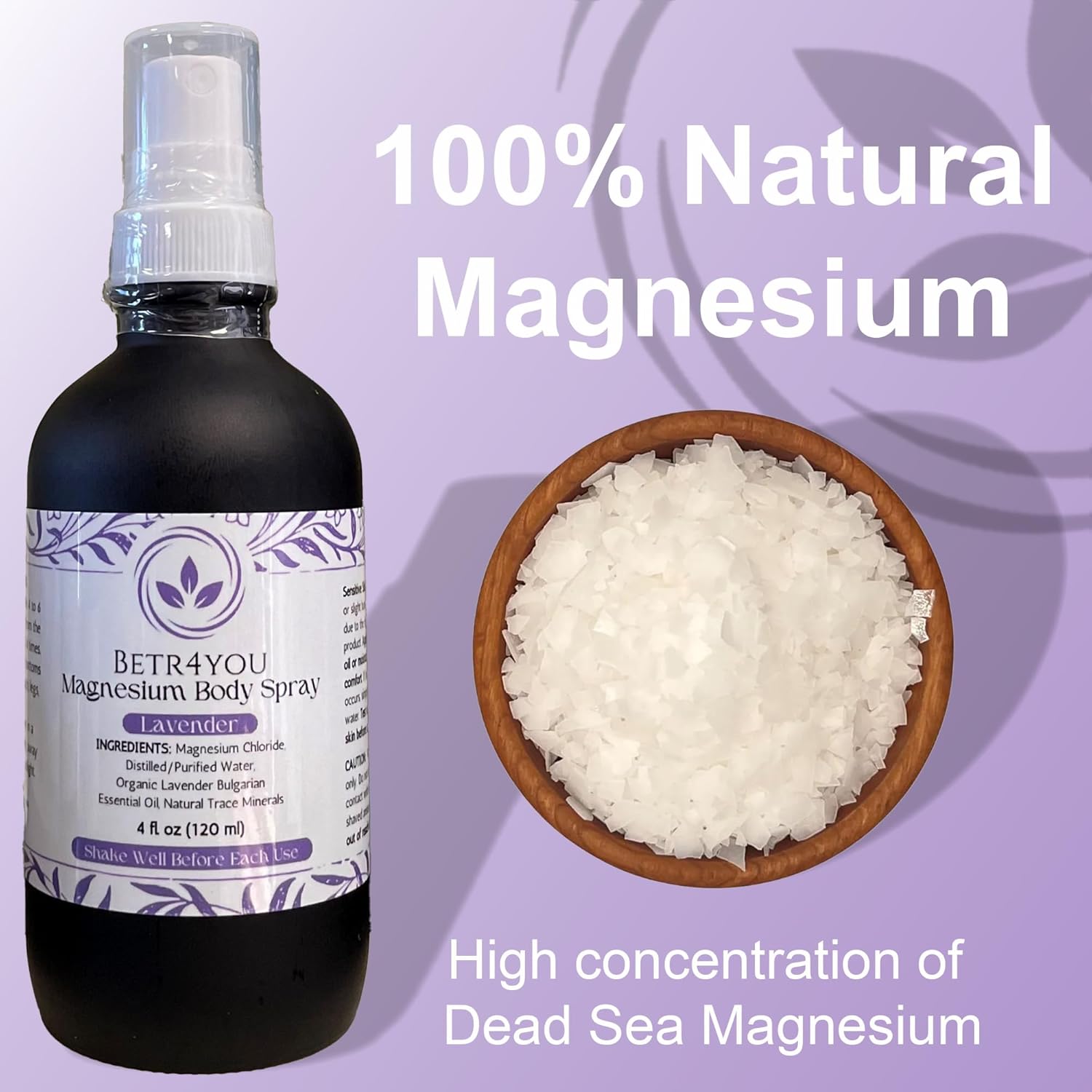 BETR4YOU Official Topical Magnesium Body Spray - Viral TikTok Lavender Spray - 4 Fl Oz