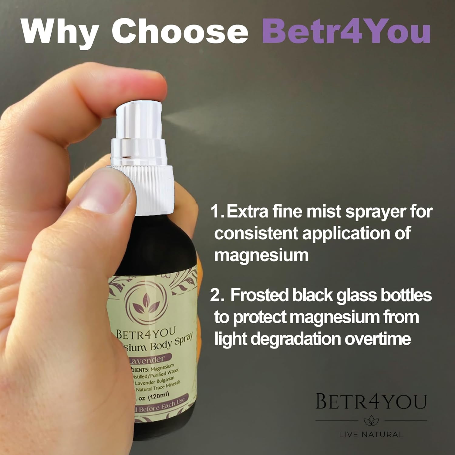 BETR4YOU Official Topical Magnesium Body Spray - Viral TikTok Lavender Spray - 4 Fl Oz