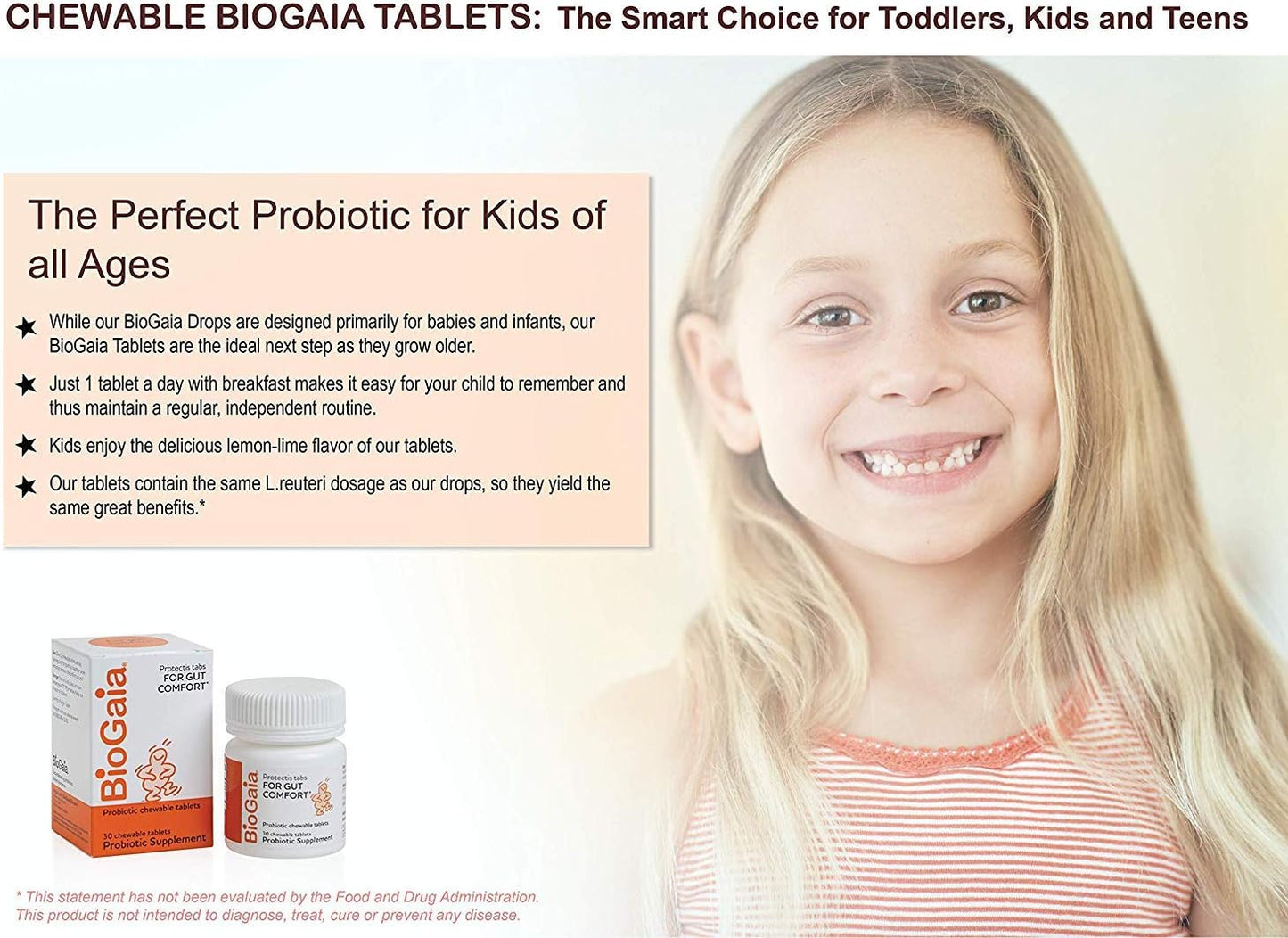 BioGaia Probiotic Chewable Tablets - Pack of 6, 30 Tablets per Pack