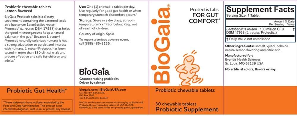 BioGaia Probiotic Chewable Tablets - Pack of 6, 30 Tablets per Pack