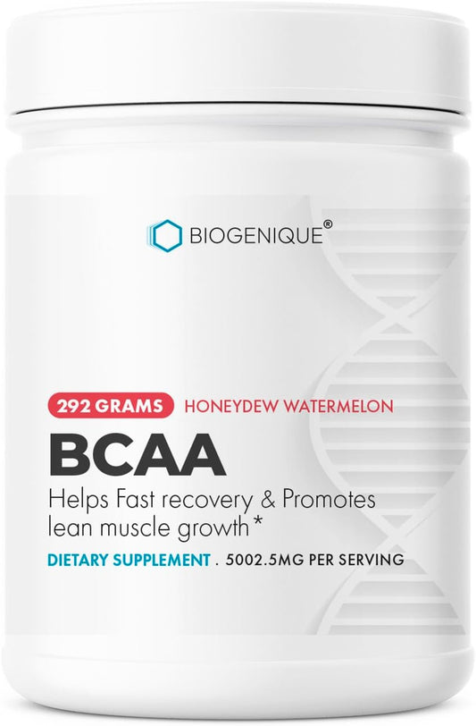 Biogenique BCAA Powder for Muscle Recovery & Tissue Support with Amino Acids - Honeydew Watermelon Flavor, 4g BCAAs 2:1:1, Vegan & Non-GMO - Made in USA
