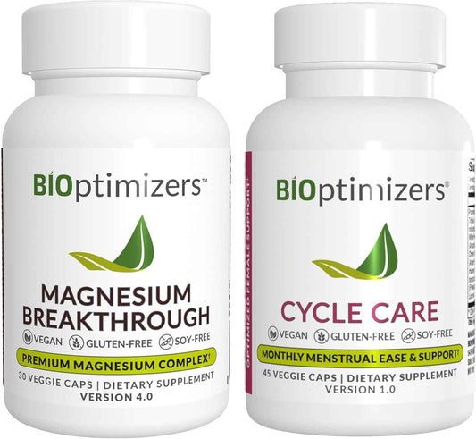 BiOptimizers Magnesium Breakthrough 4.0, (30 Capsules) & Cycle Care, (45 Capsules) - Natural Sleep, Brain, and Menstrual Relief Support Supplement Bundle