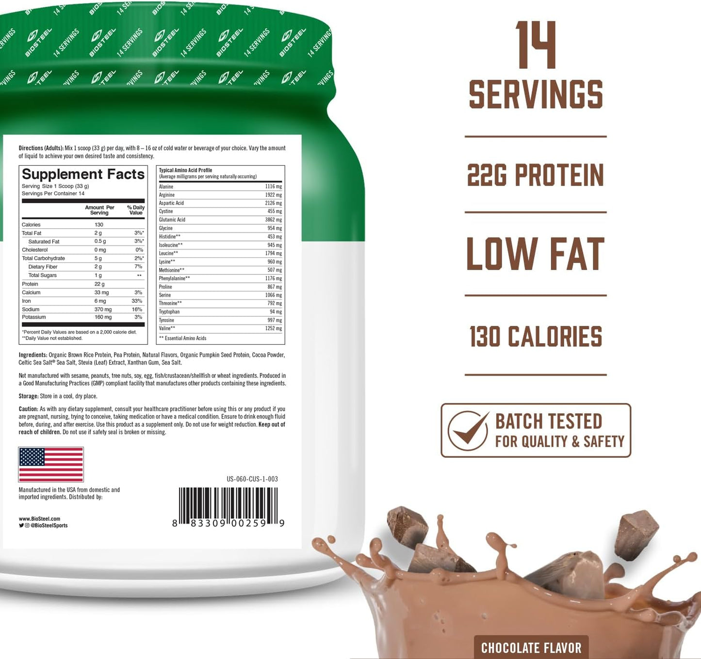 BIOSTEEL Elite Plant-Based Recovery Vegan Protein Powder - Chocolate Flavor, 14 Servings, Gluten-Free - Brown Rice, Pea, & metabolism booster Protein