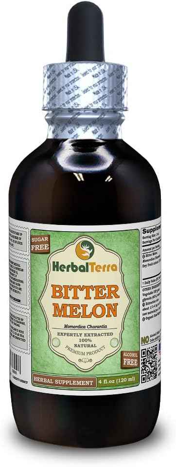 Bitter Melon (Momordica Charantia) Glycerite, Organic Dried Fruit Alcohol-Free Liquid Extract (Brand Name: HerbalTerra, Proudly Made in USA) 4 fl.oz (120 ml)