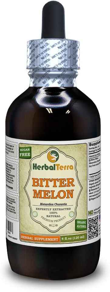 Bitter Melon (Momordica Charantia) Tincture, Organic Dried Fruit Liquid Extract (Brand Name: HerbalTerra, Proudly Made in USA) 4 fl.oz (120 ml)