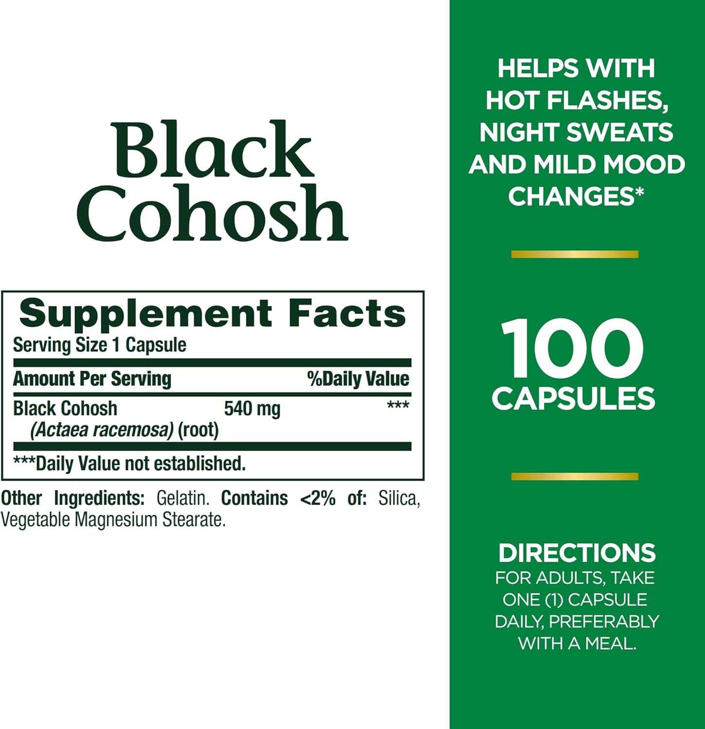 Black Cohosh Root Pills for Menopausal Support - Natural Herbal Health Supplement, 540mg, 100 Capsules x 2-Pack