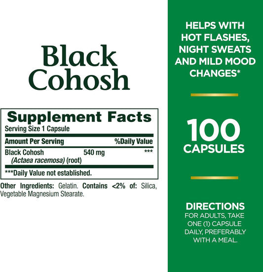 Black Cohosh Root Pills for Menopausal Support - Natural Herbal Health Supplement, 540mg, 100 Capsules x 2-Pack