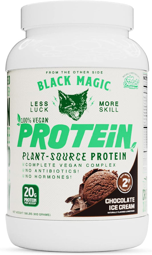 Black Magic Plant-Based Vegan Protein Powder - Keto Friendly, Low Sugar, Dairy Free - Chocolate Ice Cream Flavor - 20g Protein per Serving - 2 LB Container