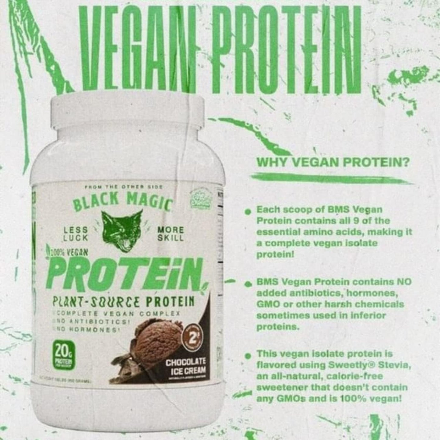 Black Magic Plant-Based Vegan Protein Powder - Keto Friendly, Low Sugar, Dairy Free - Chocolate Ice Cream Flavor - 20g Protein per Serving - 2 LB Container
