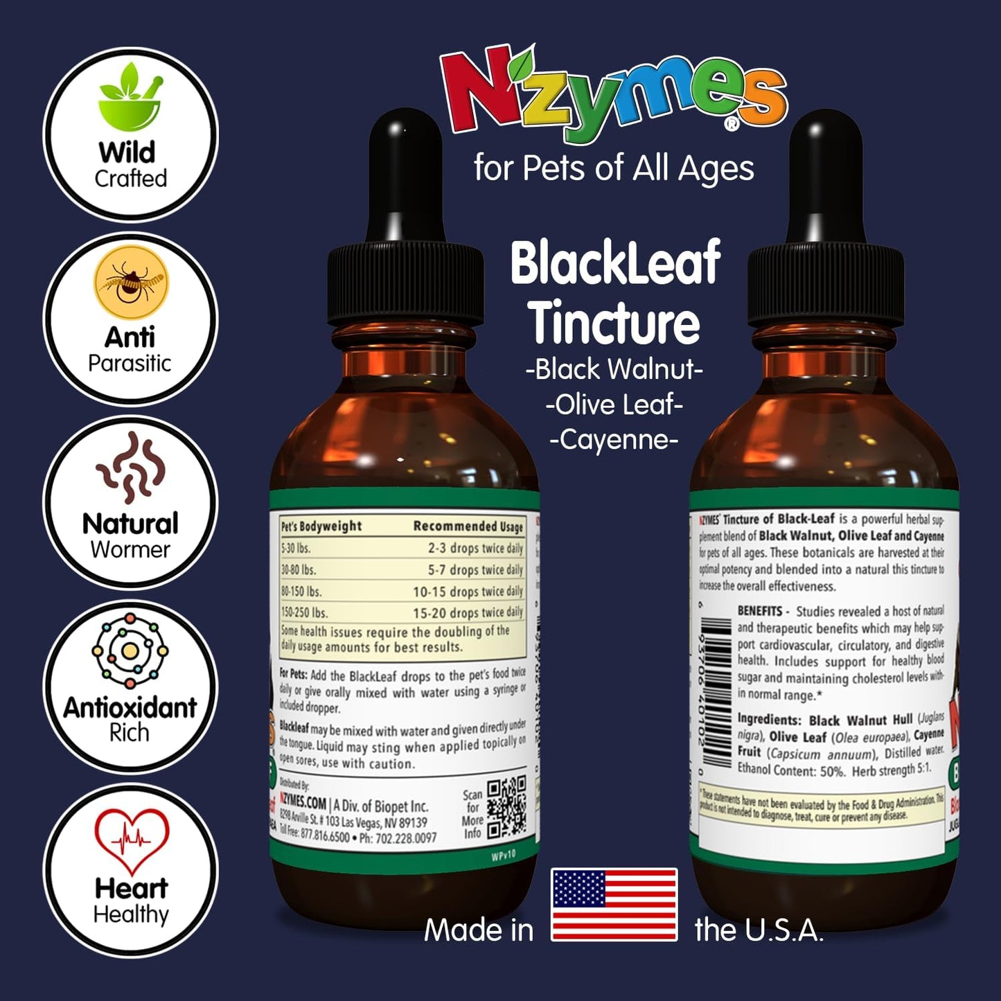BlackLeaf Tincture for Pets - Nzymes - 3 Pack - Natural Pet Supplement for Overall Wellness