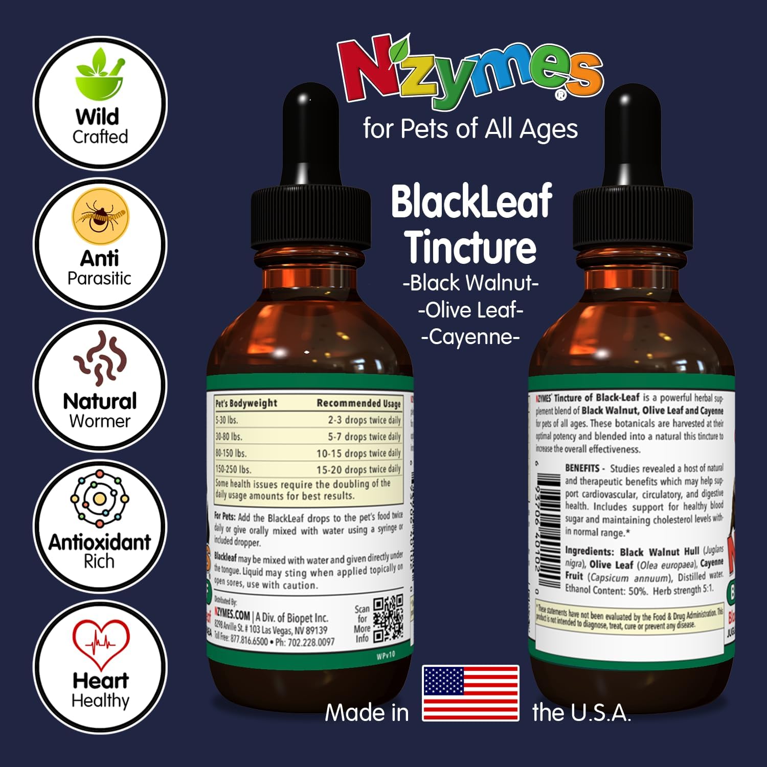 BlackLeaf Tincture for Pets - Nzymes - 3 Pack - Natural Pet Supplement for Overall Wellness
