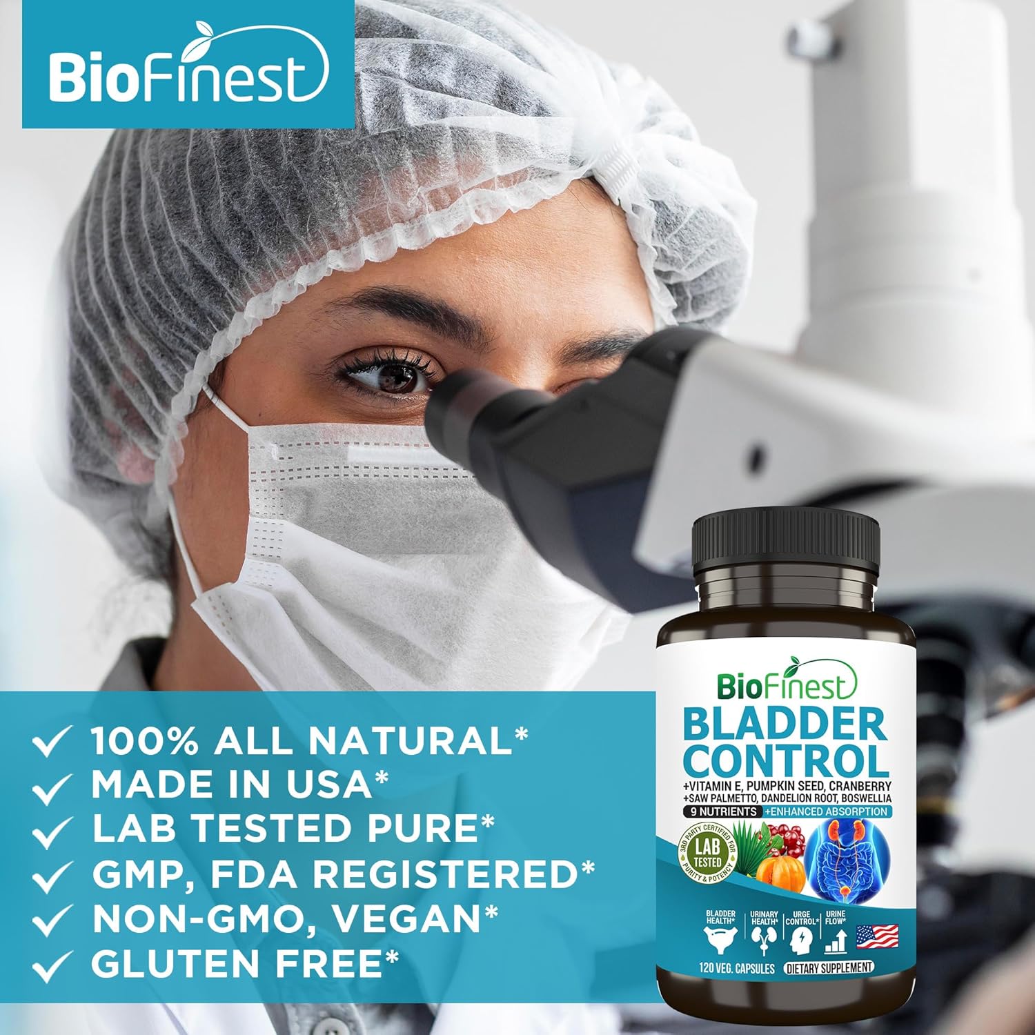 Bladder Control Supplement for Men & Women - 120 Veg. Capsules - Saw Palmetto, Cranberry, Pumpkin Seed, Vitamin E, Boswellia, Dandelion Root - Urinary Tract Health - USA Made