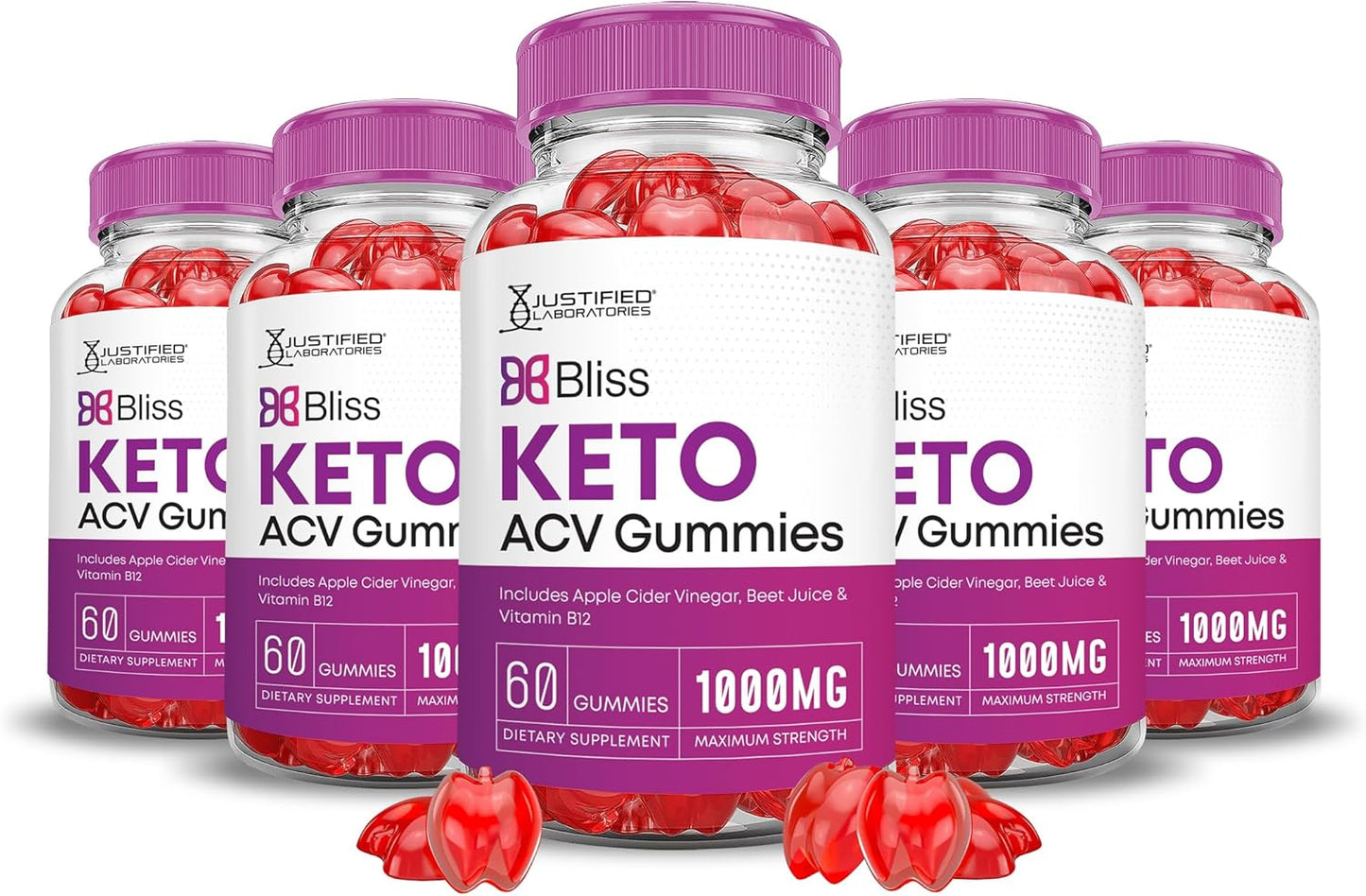 Bliss Keto ACV Gummies (5 Pack) - Advanced Formula 1000MG X 10 with Pomegranate Beet Juice Powder - B12 Vegan Non GMO - 300 Gummies