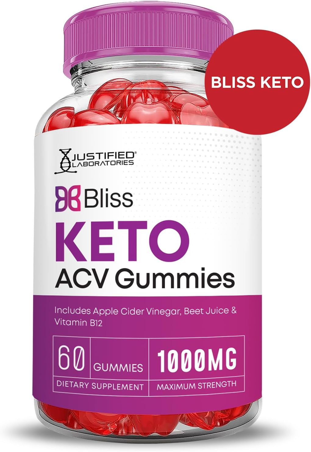 Bliss Keto ACV Gummies (5 Pack) - Advanced Formula 1000MG X 10 with Pomegranate Beet Juice Powder - B12 Vegan Non GMO - 300 Gummies