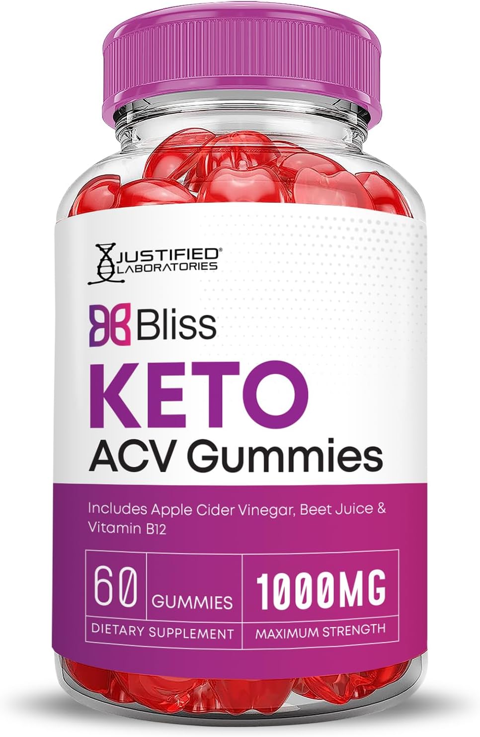 Bliss Keto ACV Gummies (5 Pack) - Advanced Formula 1000MG X 10 with Pomegranate Beet Juice Powder - B12 Vegan Non GMO - 300 Gummies